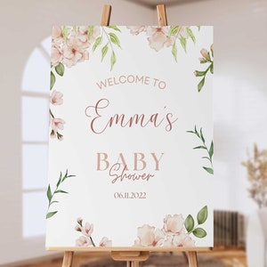 Editable Baby Shower Welcome Sign, Pastel Pink Watercolor Flowers, Printable Instant Download Template 007-11