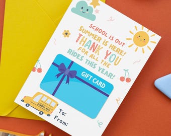 School Bus Driver Gift Card Holder, Printable Thank You Card, End of School Year Gift Idea