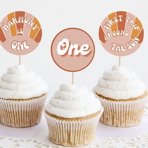 First Trip Around the Sun Cupcake Toppers, Editable Template, Printable Digital Download 003-04