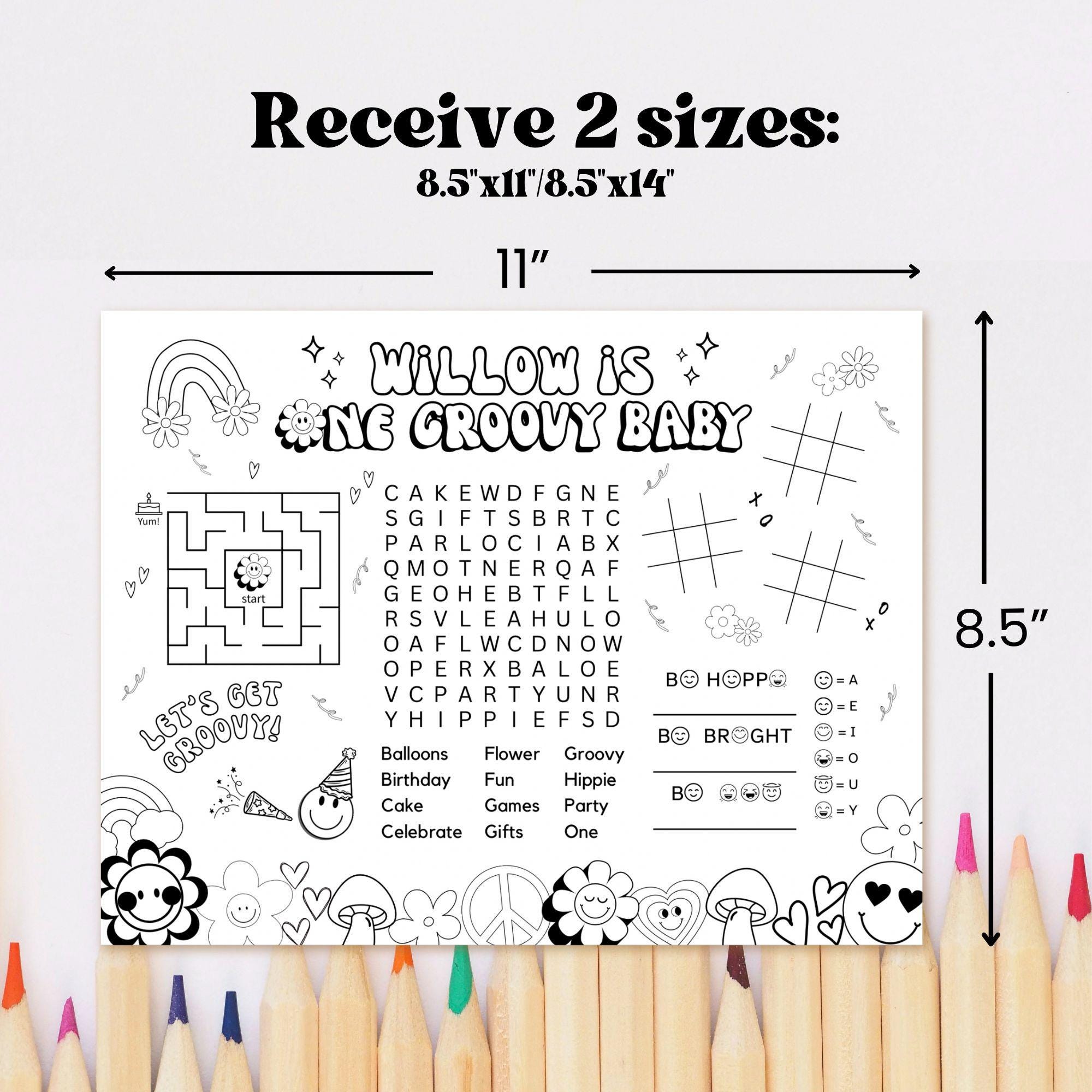 Editable One Groovy Baby Coloring Placemat, Printable Birthday Coloring ...
