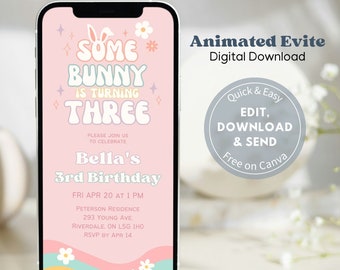 Some Bunny Is Turning One, Two, Any Age Editable Birthday Invite, Girl Birthday Invitation Template, Text Message Evite, Mobile Phone Evite