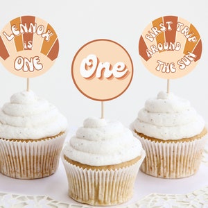 First Trip Around the Sun Cupcake Toppers, Editable Template, Printable Digital Download 002-04