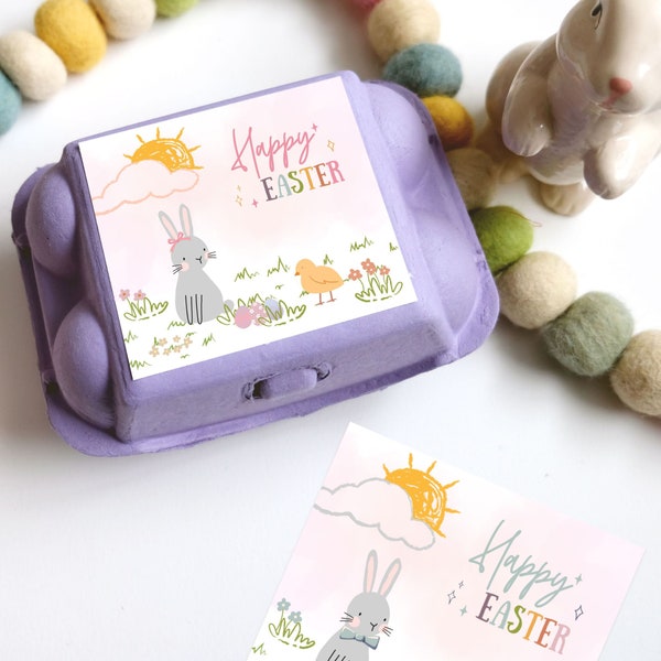 Easter Bunny Egg Carton Label, 6 Pack Egg Carton, Boy & Girl Easter Basket Favor Tags