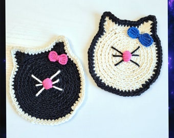 Crochet Cat Face Coaster Pattern Etsy Crochet Cat Face Coaster Pattern Etsy