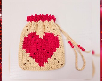Crochet Heart Granny Square Pouch Written PDF Pattern