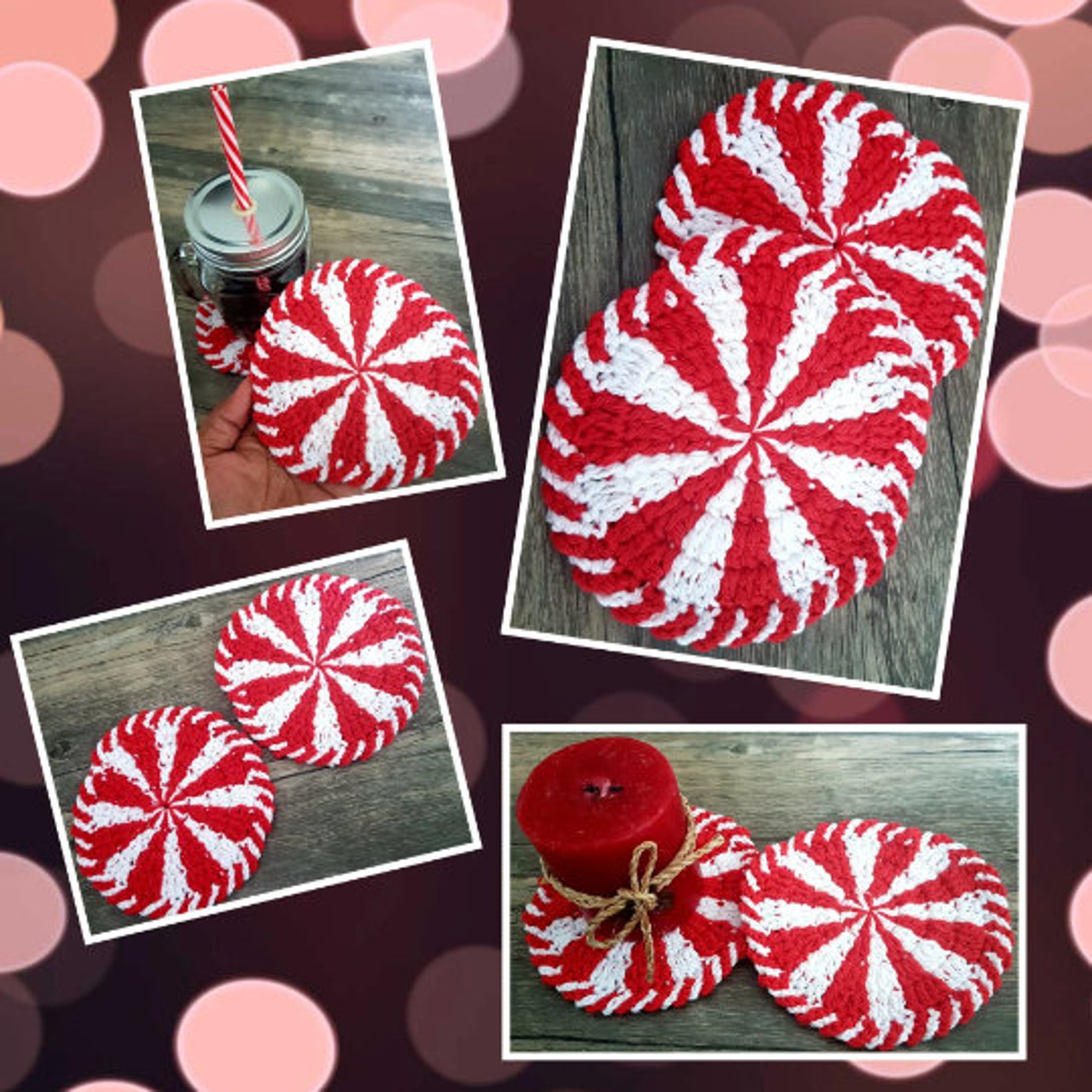 Crochet Peppermint Coaster Written PDF Pattern - Etsy