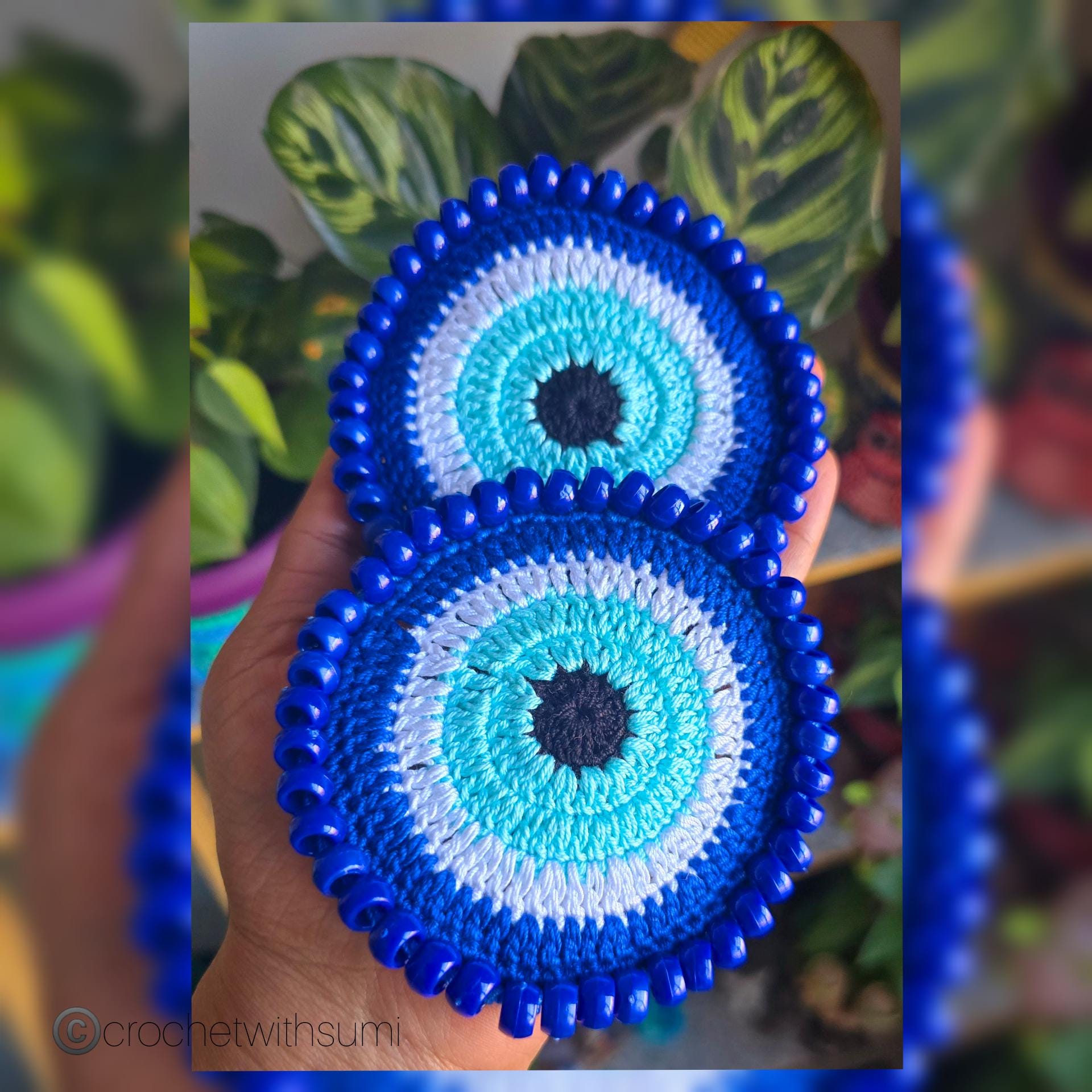 40 Eye Crochet Patterns: Mesmerizing Designs for Every Crochet Enthusiast 17 Crochet Evil Eye Bead Coaster Written