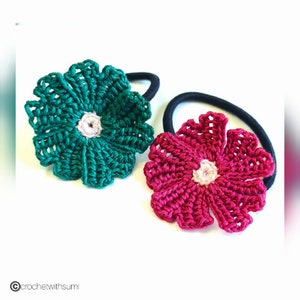 Crochet Heart Flower Hair Tie PDF Pattern