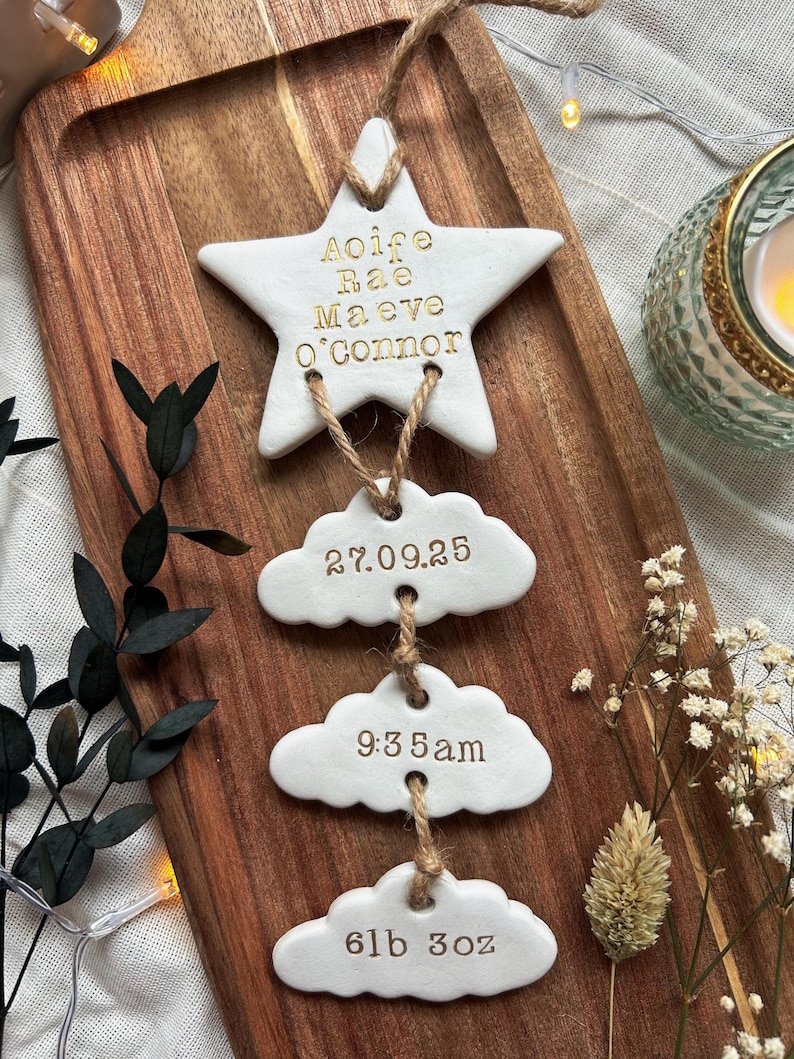 Personalised Clay New Baby Keepsake Present, Handmade Newborn Arrival Gift, Nursery Decor image 11