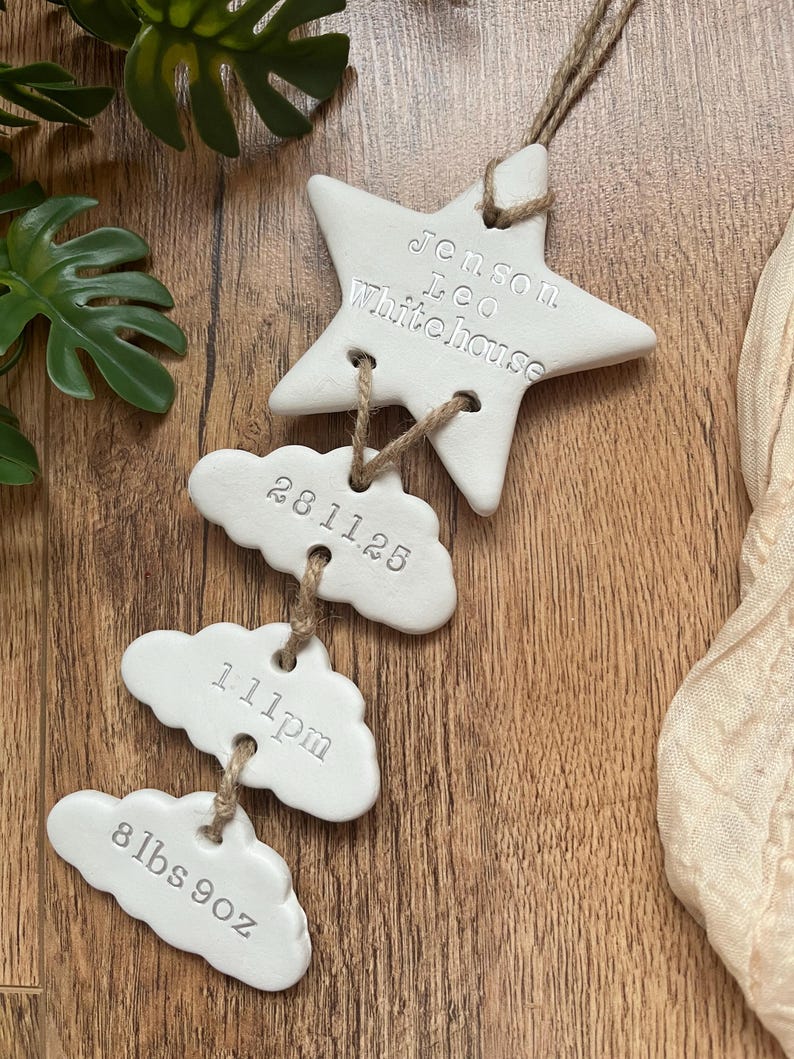Personalised Clay New Baby Keepsake Present, Handmade Newborn Arrival Gift, Nursery Decor image 6