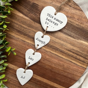 Personalised Clay Heart Keepsake: 'This Nanny/Nan/Mum/Mummy Belongs To' Hanging Decoration Gift