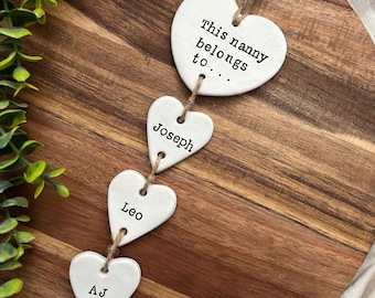 Personalised Clay Heart Keepsake: 'This Nanny/Nan/Mum/Mummy Belongs To' Hanging Decoration Gift