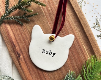 Personalised Cat Christmas Tree Bauble Decoration, Clay Pet Xmas Ornament Decor