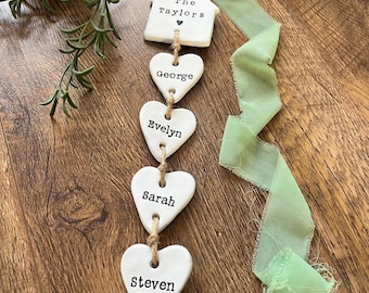 Personalised Family Clay Hanging Decoration, Housewarming Gift, Family Tree Wall Hanger