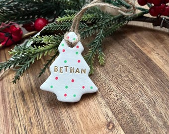 Personalised Clay Christmas Tree Bauble Decoration Ornament, Custom Xmas Decor