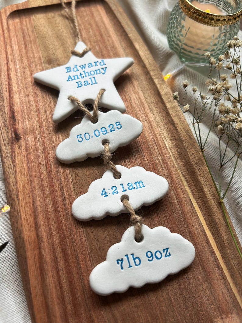Personalised Clay New Baby Keepsake Present, Handmade Newborn Arrival Gift, Nursery Decor image 12