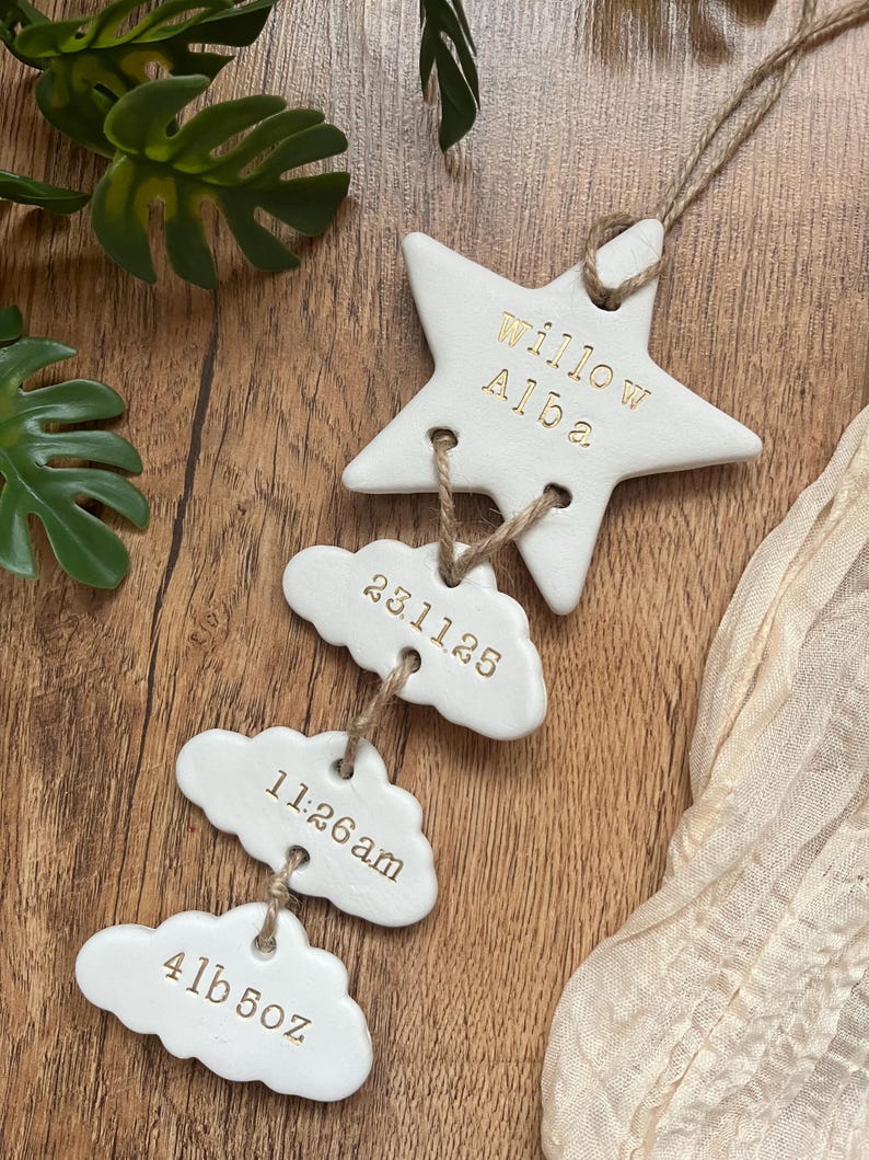 Personalised Clay New Baby Keepsake Present, Handmade Newborn Arrival Gift, Nursery Decor image 4