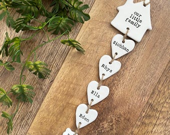 Personalised Our Family Name Clay Decoration, New Home Housewarming Gift, Family Tree