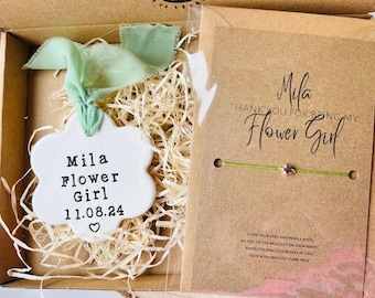 Personalised Flower Girl Gift Set: Clay Keepsake & Wish Bracelet