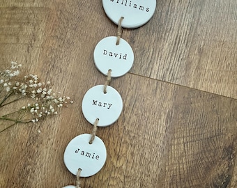 Personalised Family Clay Hanging Decoration, Housewarming Gift, Family Tree Wall Hanger
