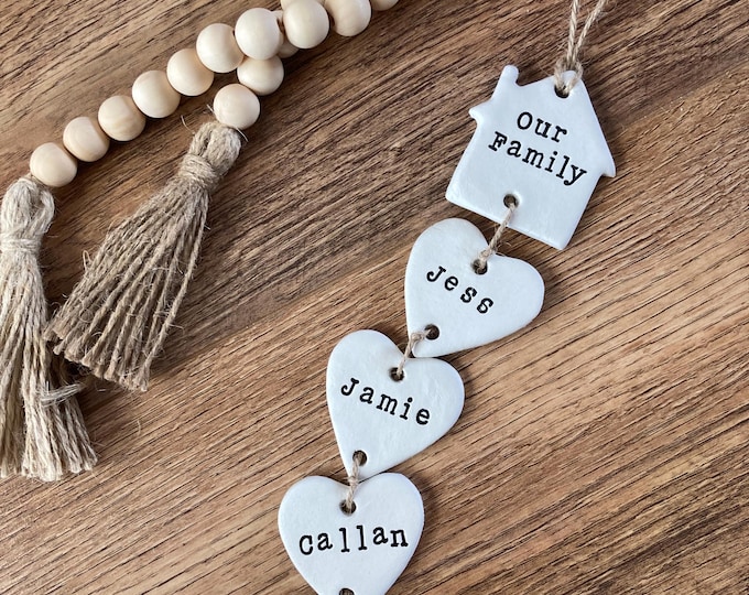 Personalised 'Our Family' Name Clay Hanging Decoration, Family Tree Gift for New Home