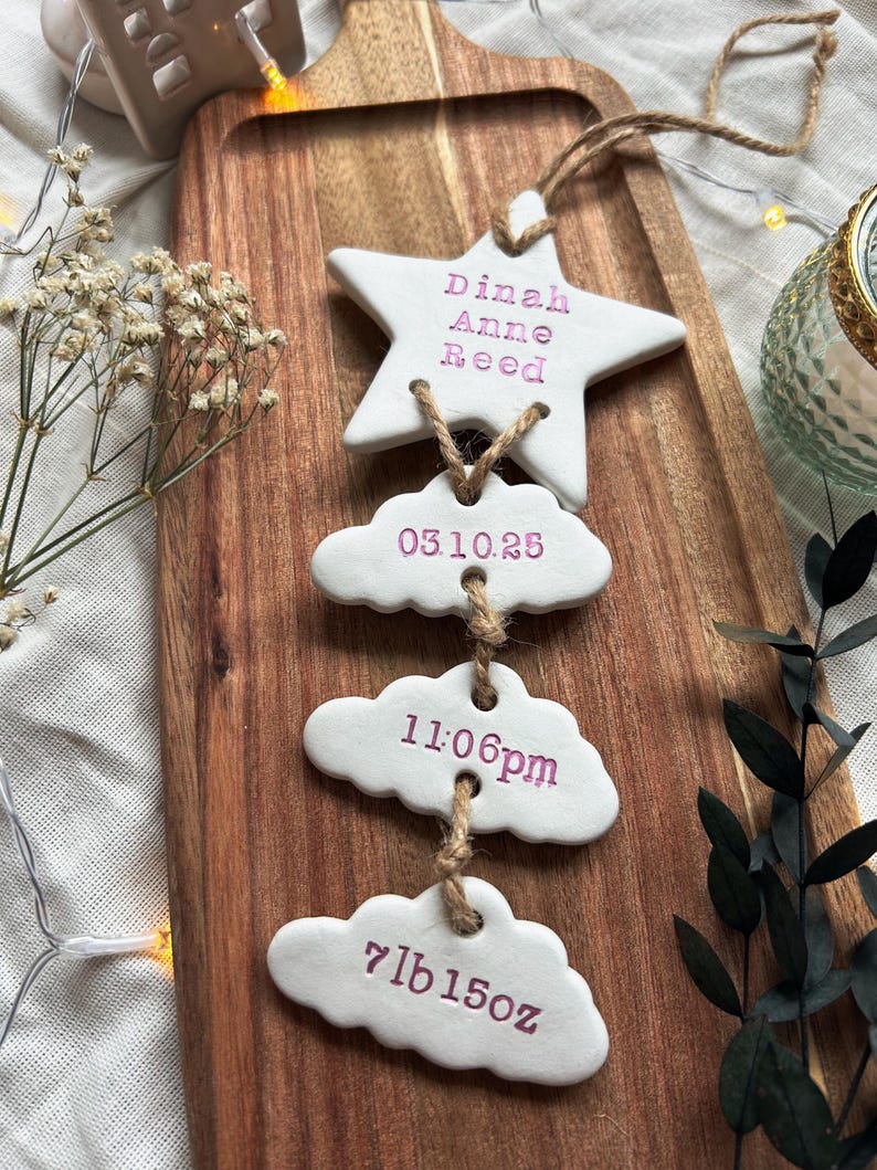 Personalised Clay New Baby Keepsake Present, Handmade Newborn Arrival Gift, Nursery Decor image 13