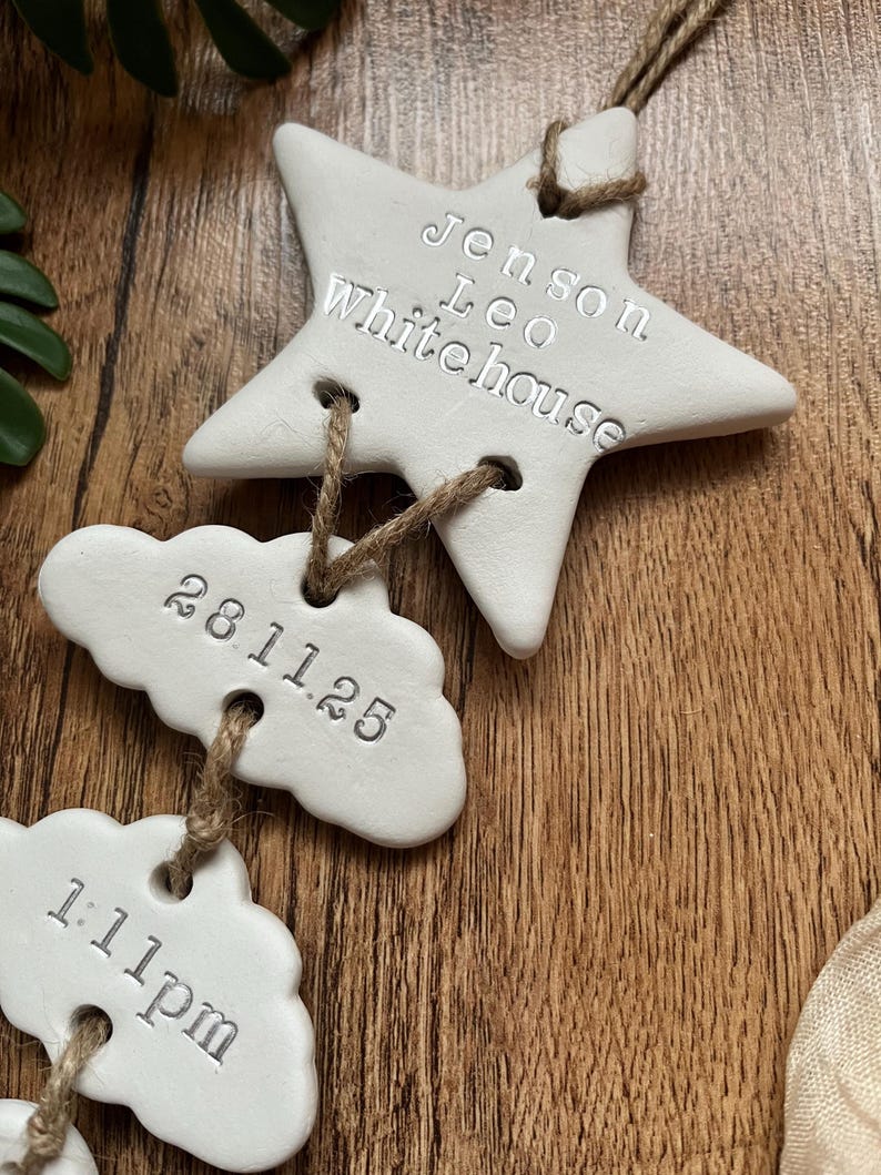 Personalised Clay New Baby Keepsake Present, Handmade Newborn Arrival Gift, Nursery Decor image 7