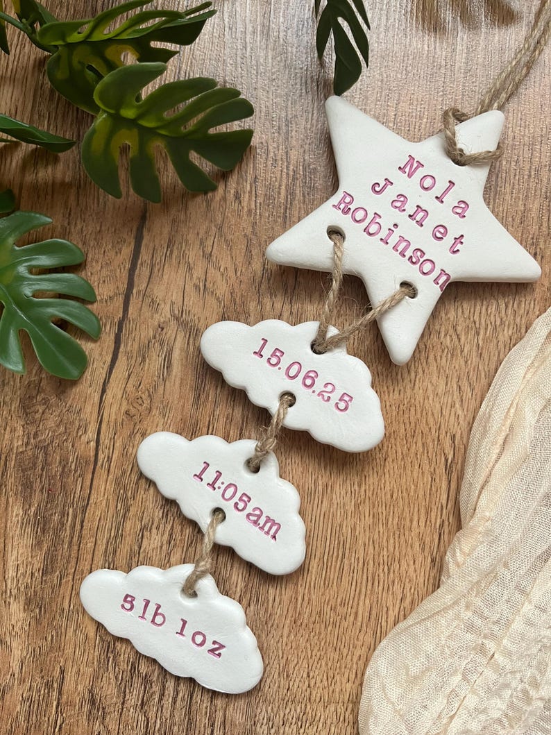 Personalised Clay New Baby Keepsake Present, Handmade Newborn Arrival Gift, Nursery Decor image 5