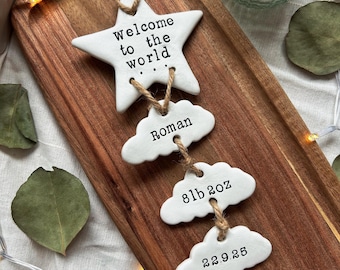 Personalised Clay Baby Keepsake, Welcome to the World Nursery Decor, Newborn Gift