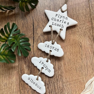 Personalised Clay New Baby Keepsake Present, Handmade Newborn Arrival Gift, Nursery Decor