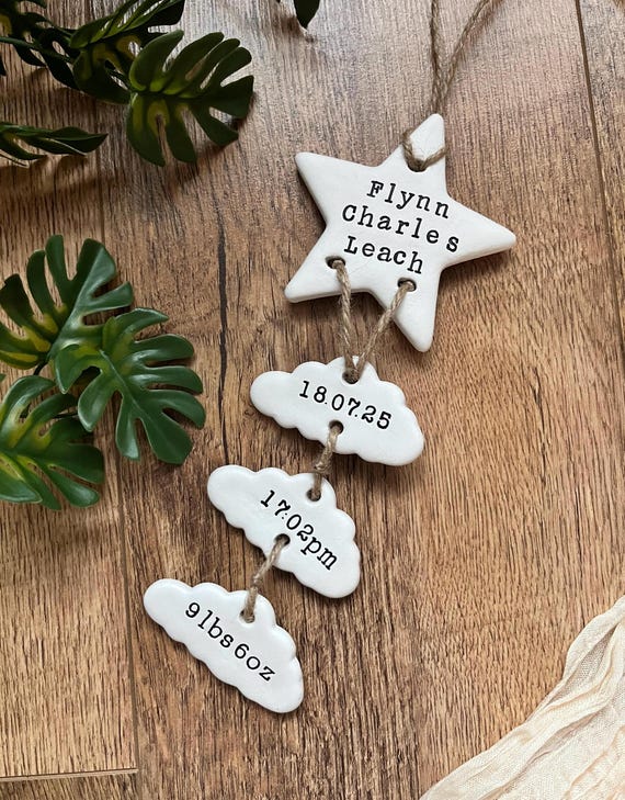 Personalised Clay New Baby Keepsake Present, Handmade Newborn Arrival Gift, Nursery Decor