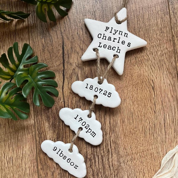 Personalised Clay New Baby Keepsake Present, Handmade Newborn Arrival Gift, Nursery Decor