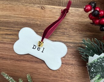 Personalised Dog Bone Christmas Tree Bauble Decoration, Xmas Pet Dec