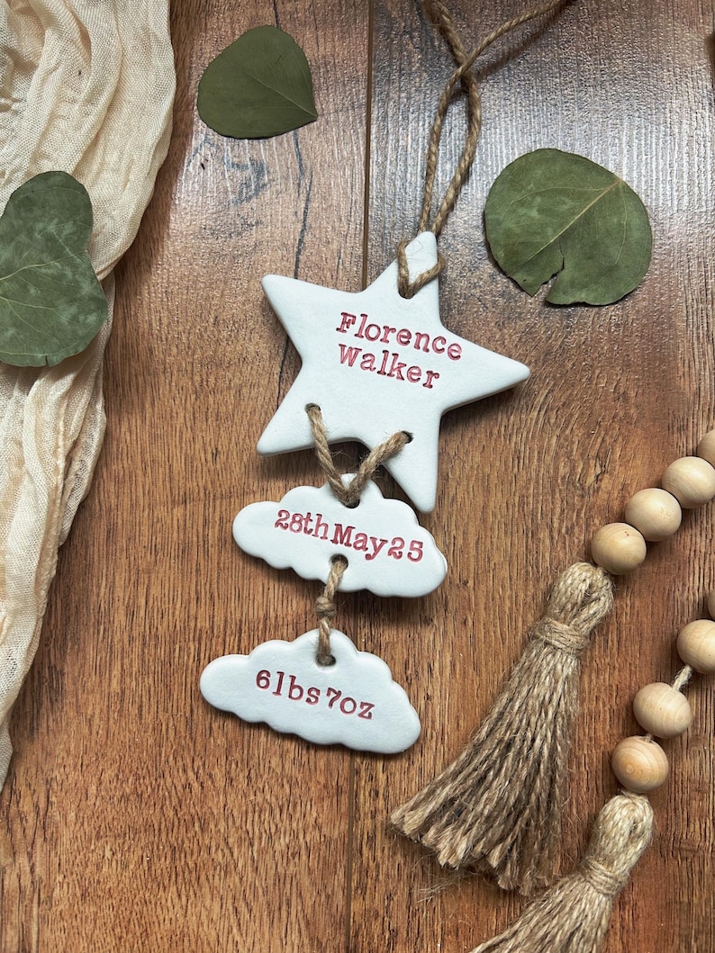 Personalised Clay New Baby Keepsake Present, Handmade Newborn Arrival Gift, Nursery Decor image 15