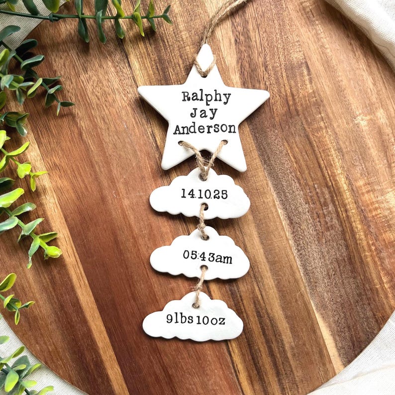 Personalised Clay New Baby Keepsake Present, Handmade Newborn Arrival Gift, Nursery Decor image 2
