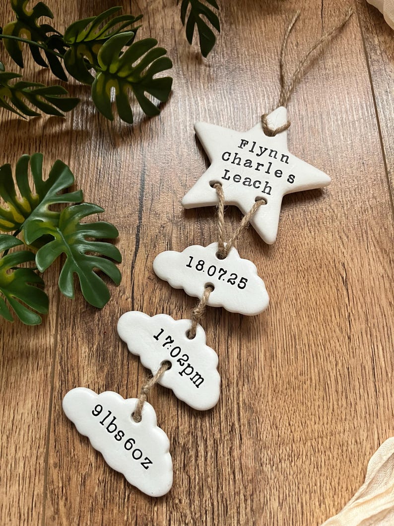 Personalised Clay New Baby Keepsake Present, Handmade Newborn Arrival Gift, Nursery Decor image 3
