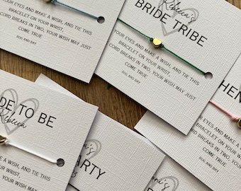 Personalised Hen Party Wish Bracelet Gift, Bride Tribe Favour Bags, Bride to Be