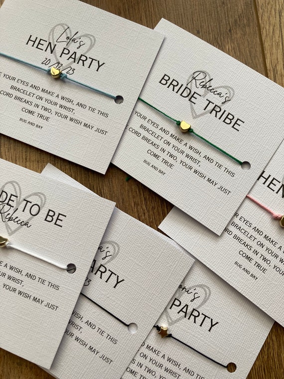 Personalised Hen Party Wish Bracelet Gift, Bride Tribe Favour Bags, Bride to Be