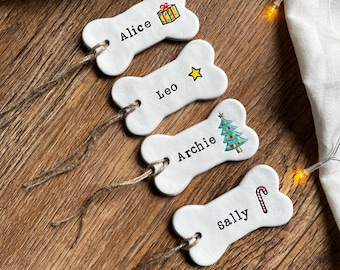 Personalised Dog Bone Christmas Tree Bauble Decoration, Xmas Pet Dec Ornament