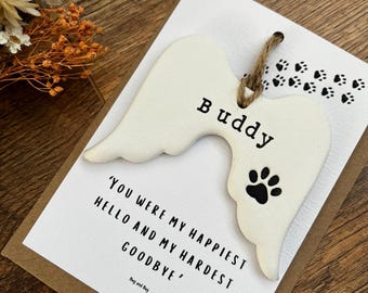 Personalisierte Haustier Verlust-Andenken Karte | Engelsflügel mit Sympathie Geschenk für Katze / Hund