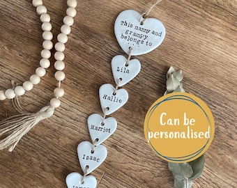 Personalised Clay Heart Hanging Keepsake, Grandparent Gift, Handmade Wall Decor, Family Tree