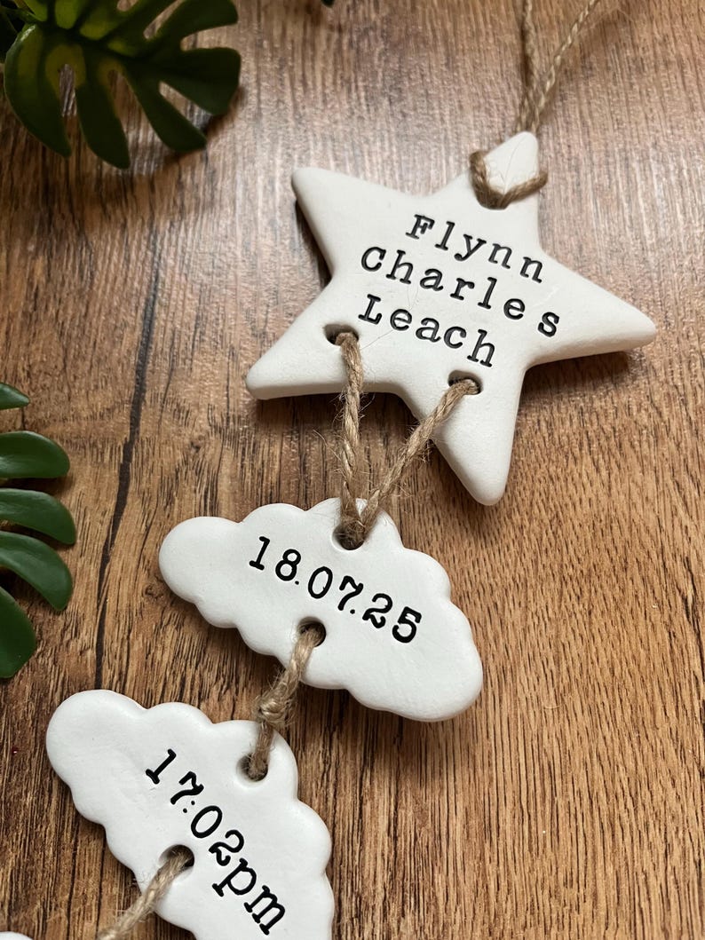 Personalised Clay New Baby Keepsake Present, Handmade Newborn Arrival Gift, Nursery Decor image 8