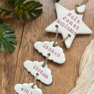 Personalised Clay New Baby Keepsake Present, Handmade Newborn Arrival Gift, Nursery Decor image 9