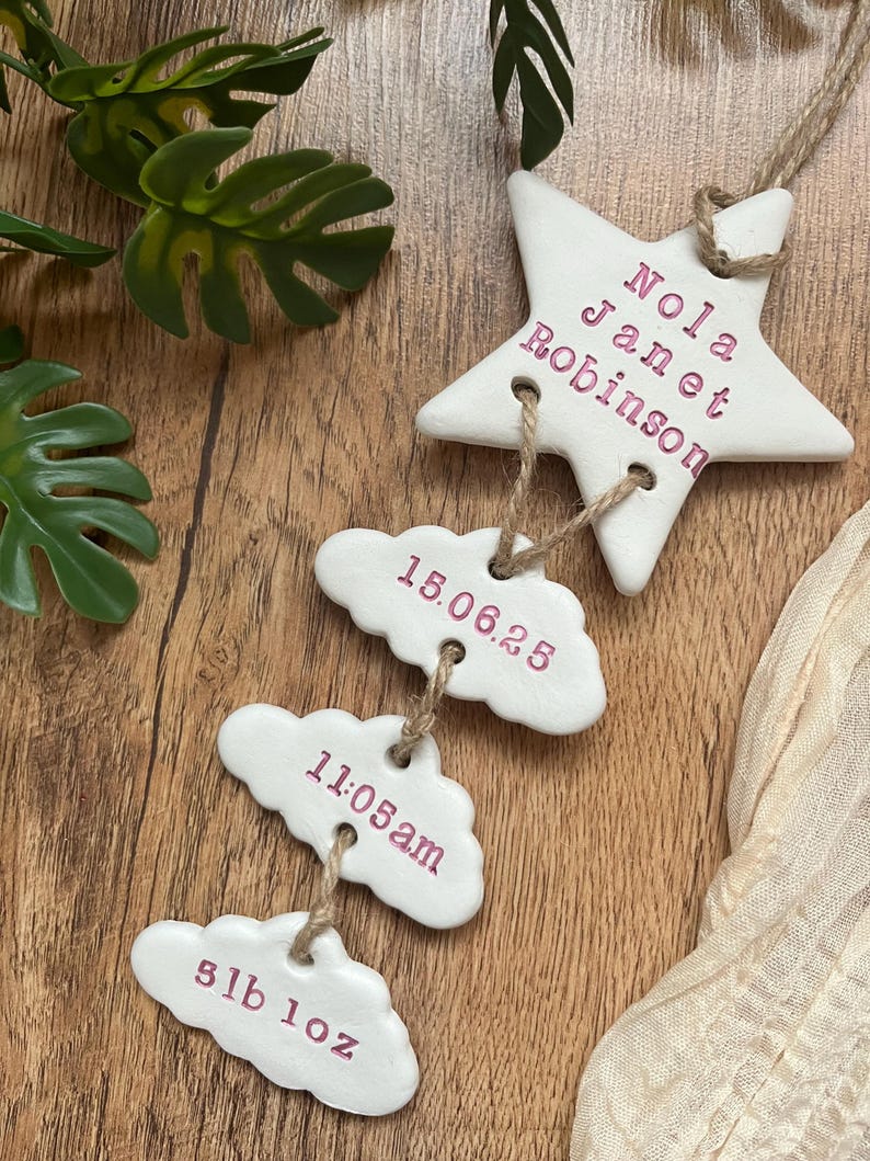 Personalised Clay New Baby Keepsake Present, Handmade Newborn Arrival Gift, Nursery Decor image 9