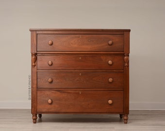 SOLD (Not Available) - Refinished Antique Solid Walnut Dresser, Rustic Farmhouse Bonnet Chest of Drawers