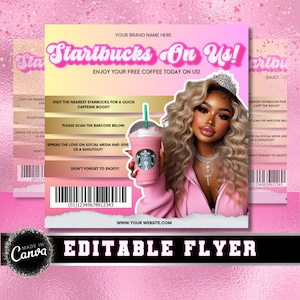 Starbucks Flyer, Customer Appreciation Starbucks Flyer Canva, Starbucks on us flyer, Coffee, Starbucks Editable Flyer, Business Flyer