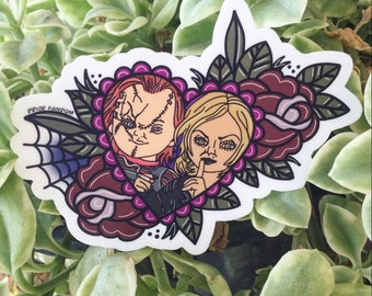Chucky and tiff vinyl sticker, Chucky doll sticker, waterproof, halloween, childs play sticker, horror, scary
