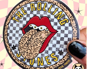 Rolling Stone vinyl sticker, grunge, tongue, retro, band sticker, roses, punk rock, music, 90s band, rock music, checkered, paint it black
