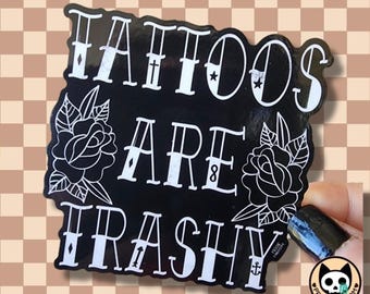 Los tatuajes son una pegatina de mal gusto, pegatina de vinilo con tatuajes, rosas, retro, pegatina de tatuaje peculiar, grunge, blanco y negro, alternativo, gótico, divertido