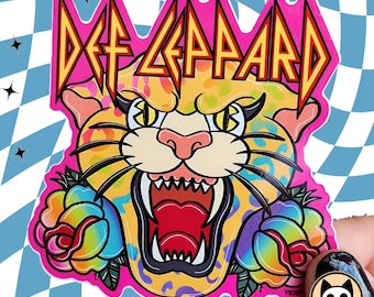 Leopard vinyl sticker, grunge, panther, retro, kawaii, band sticker, roses, punk rock, pink, music, cheetah, rainbow, pink, rock music